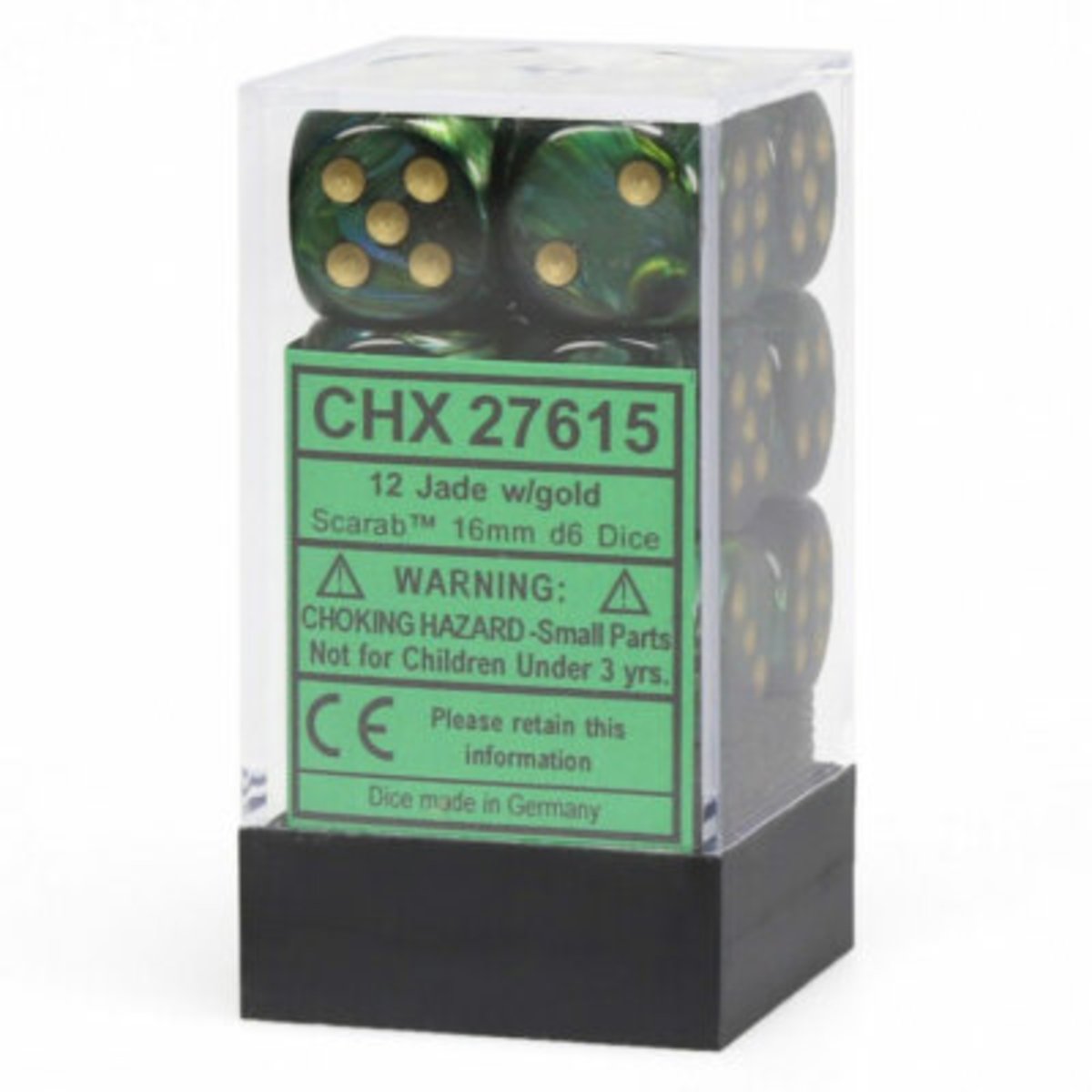 Chessex 16mm d6 Dice Scarab Jade/gold