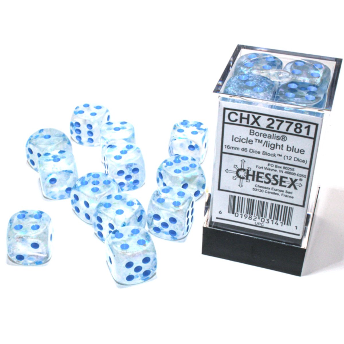 Chessex 16mm d6 Dice Borealis Icicle/light blue