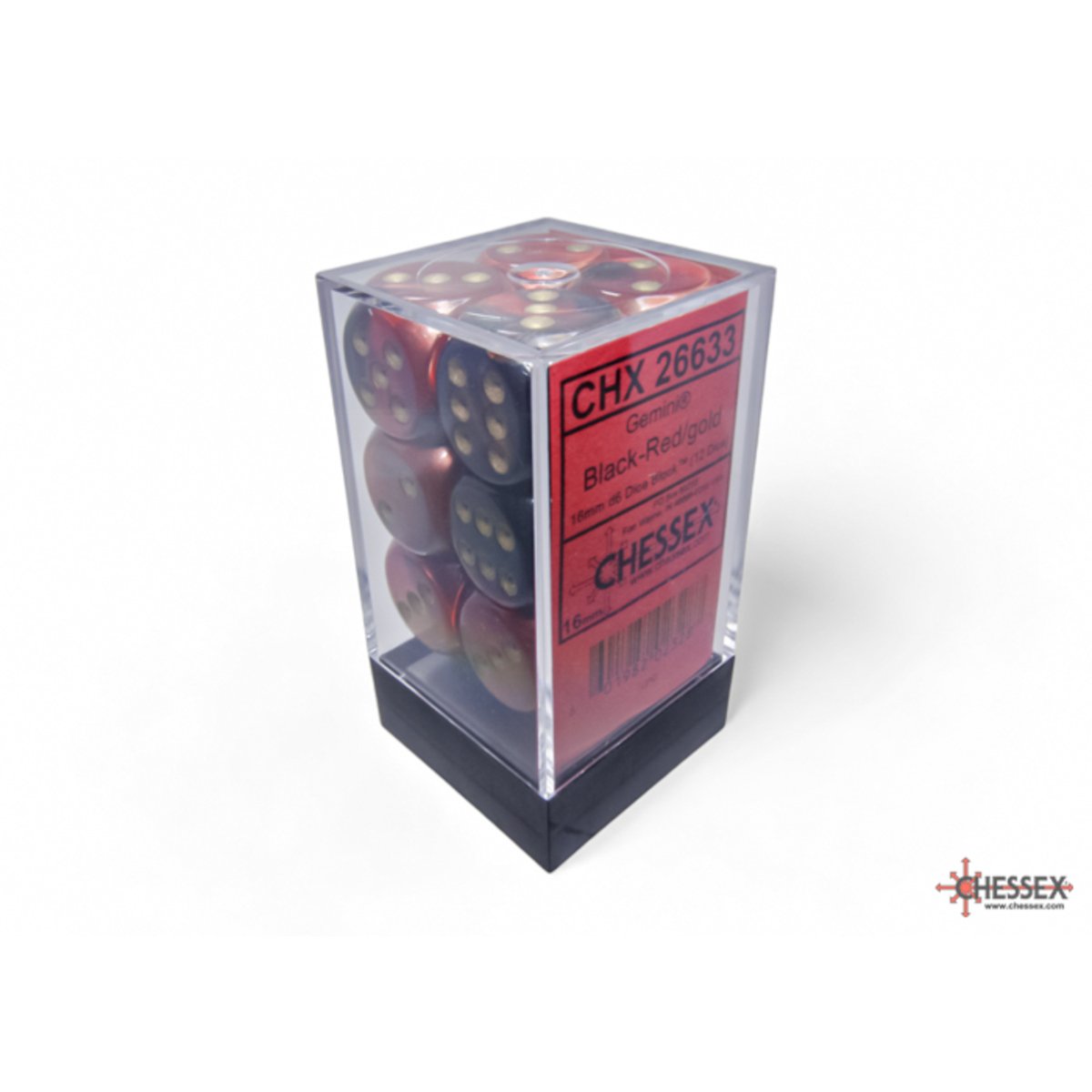 Chessex 16mm d6 Dice Gemini Black Red/gold