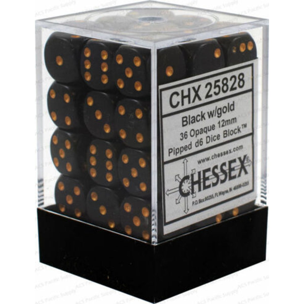 Chessex 12mm d6 Dice Opaque Black/Gold