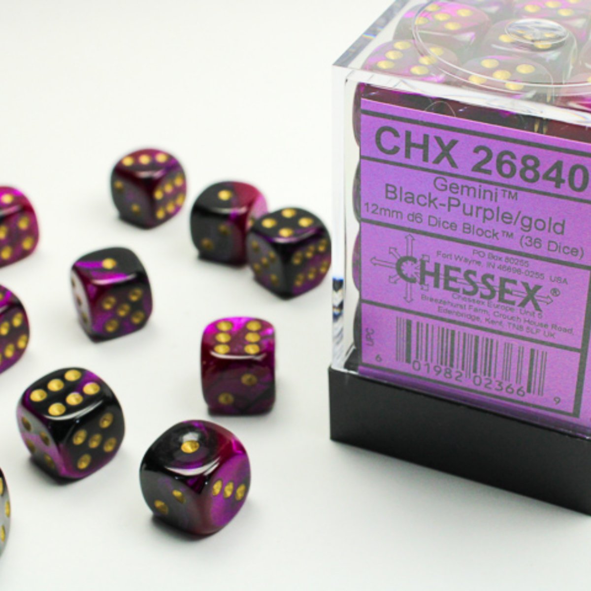 Chessex 12mm d6 Dice Gemini Black-Purple/gold