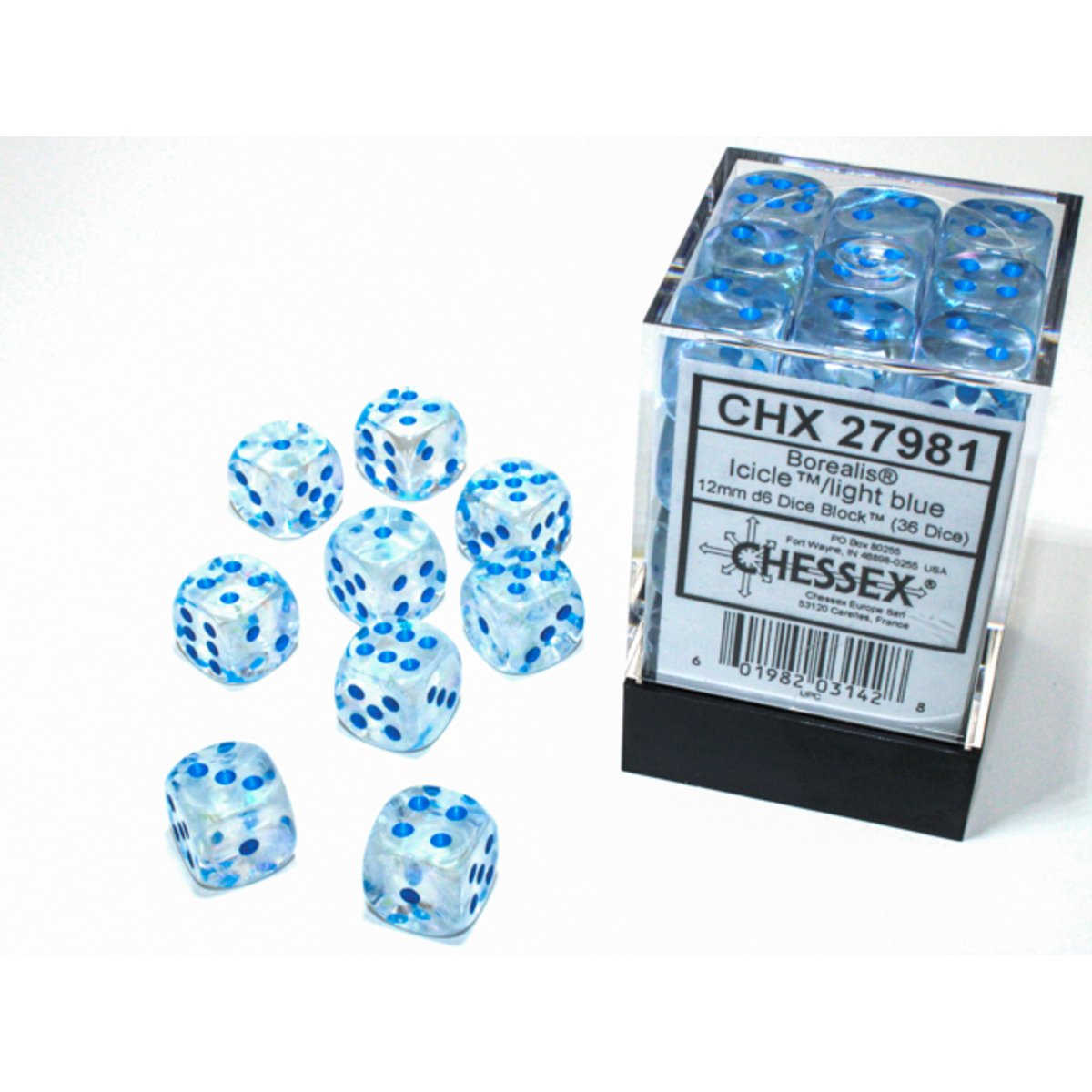 Chessex 12mm d6 Dice Borealis Icicle/light blue