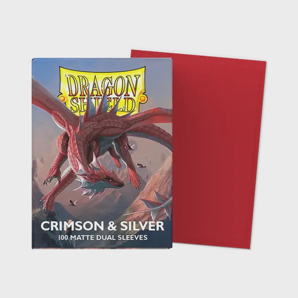 Dragon Shield - Standard Matte Dual Sleeves: Crimson & Silver (100 Sleeves)