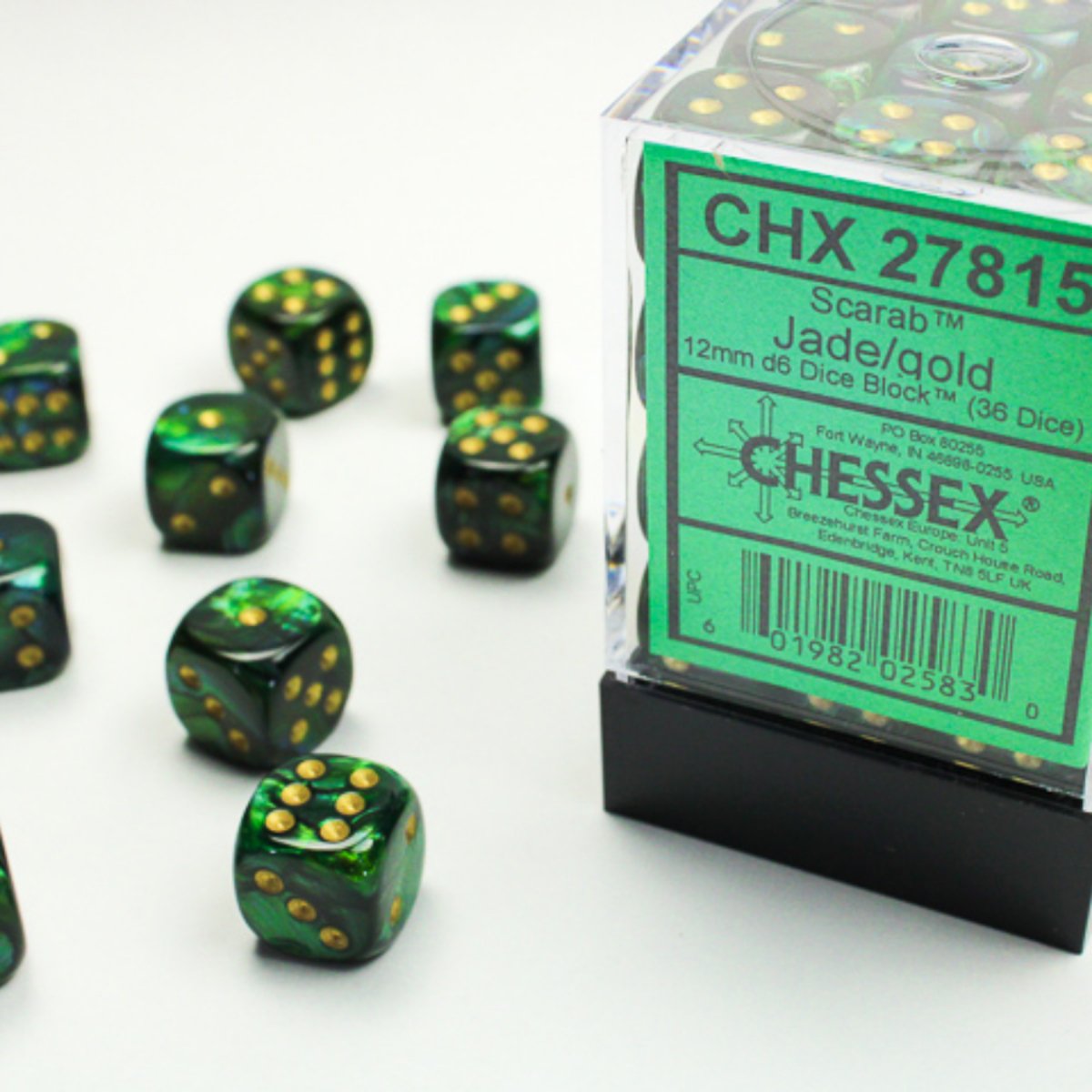 Chessex 12mm d6 Dice Scarab Jade/gold