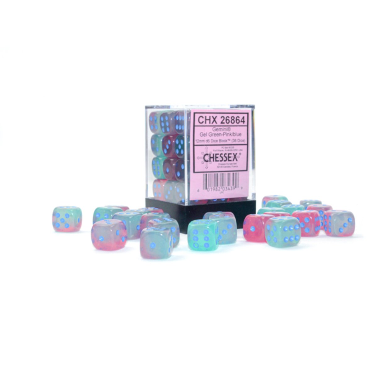 Chessex 12mm d6 Dice Gemini Gel Green-Pink/blue