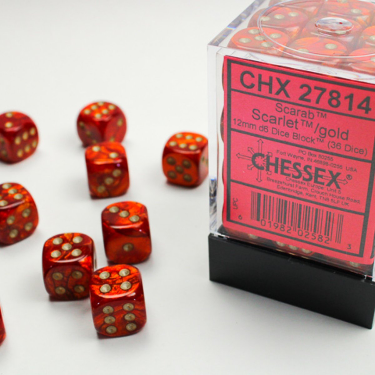 Chessex 12mm d6 Dice Scarab Scarlet/gold