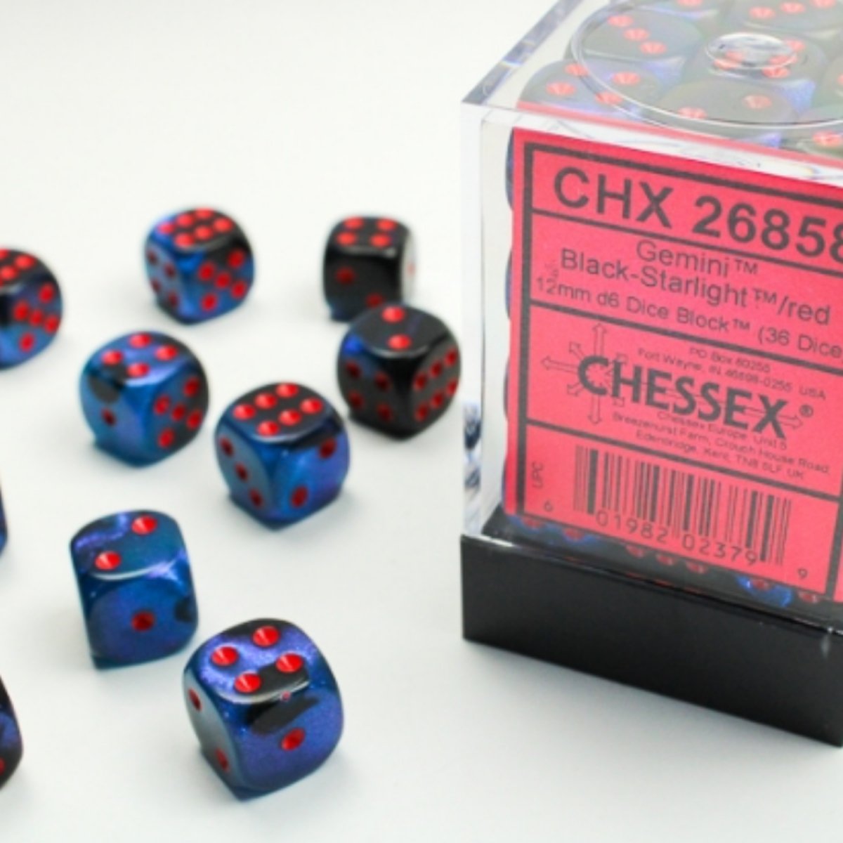 Chessex 12mm d6 Dice Gemini Black-Starlight/red