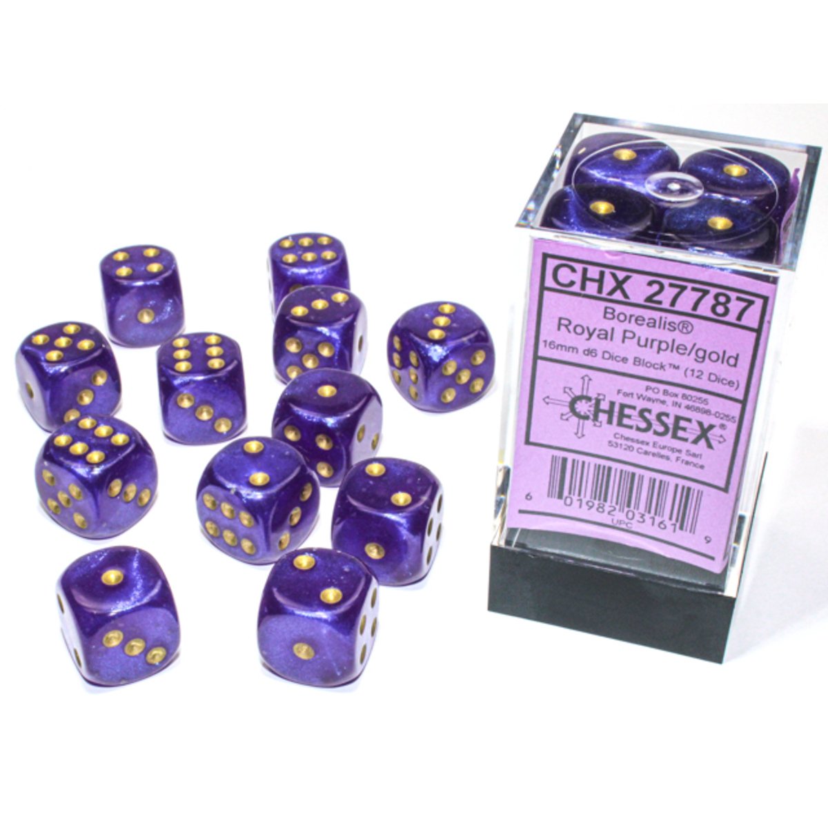 Chessex 16mm d6 Dice Borealis Royal Purple/gold