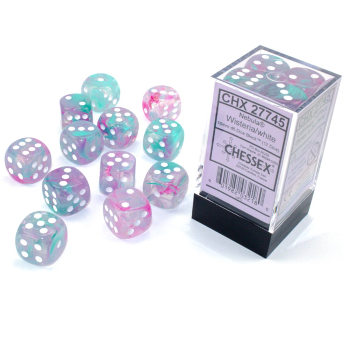 Chessex 16mm d6 Dice - Nebula Wisteria/white