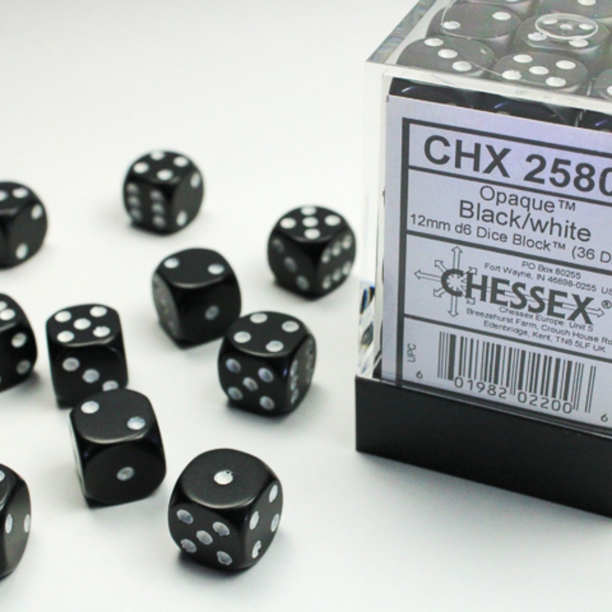 Chessex 12mm d6 Dice Opaque Black/white