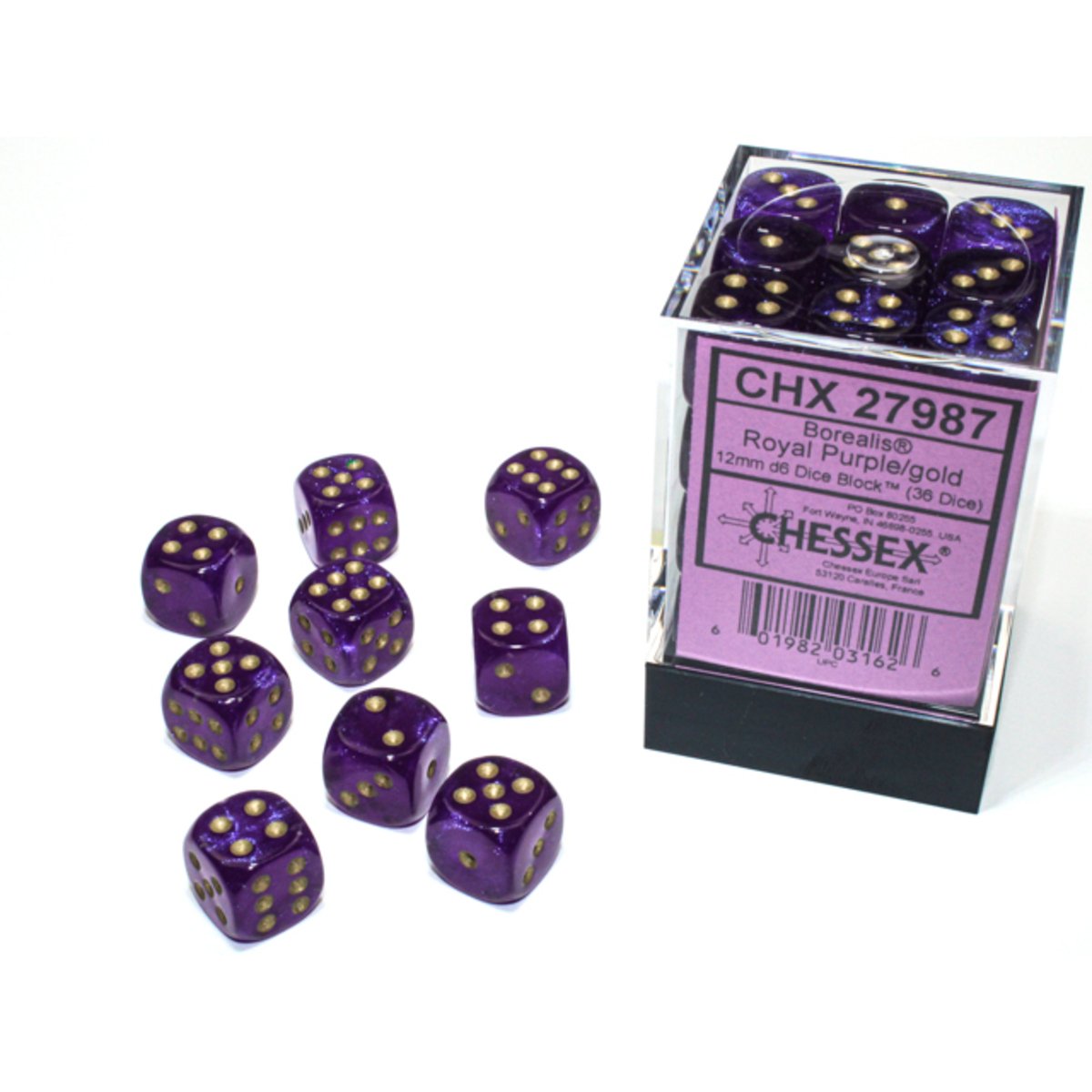 Chessex 12mm d6 Dice Borealis Royal Purple/gold