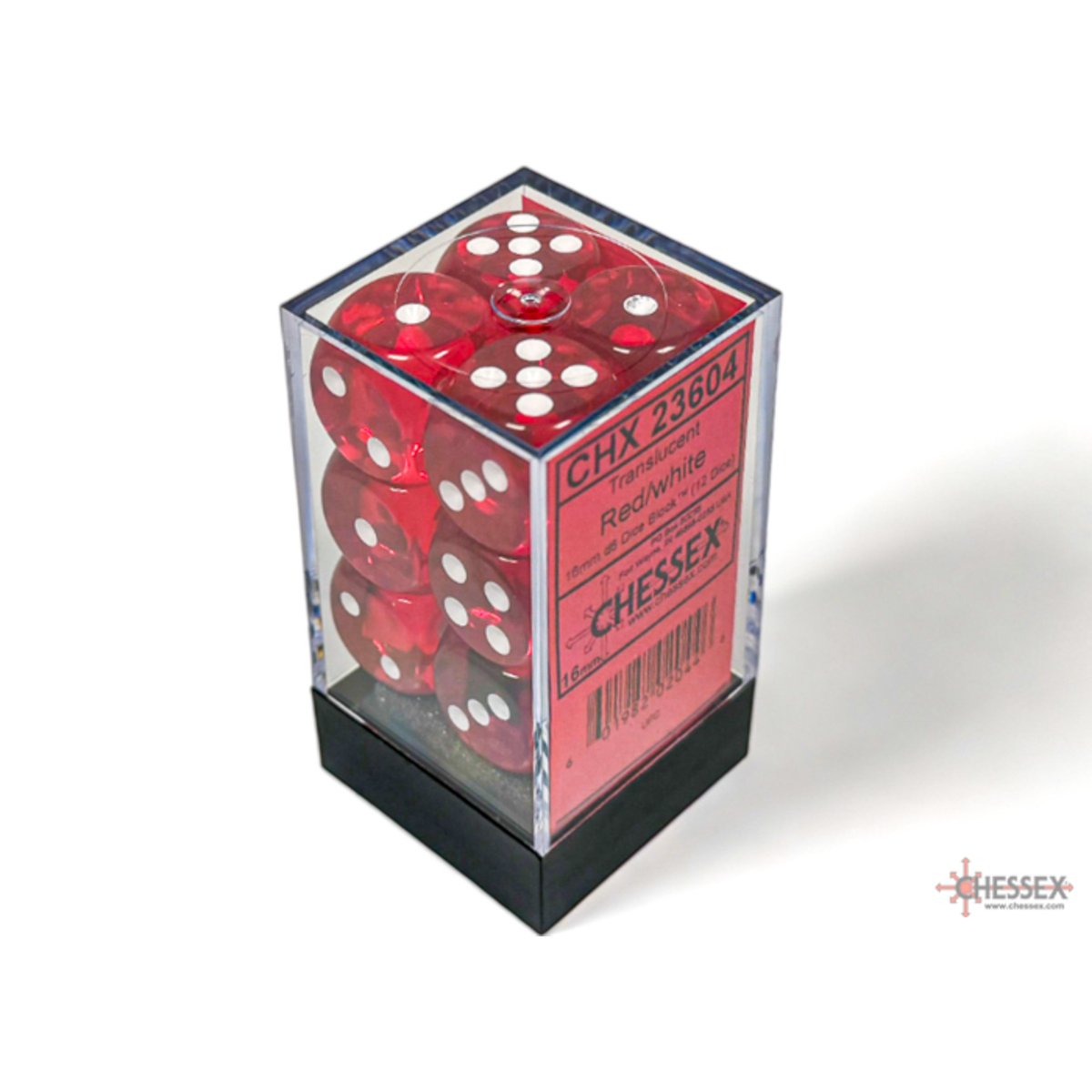 Chessex 16mm d6 Dice  Translucent Red/white