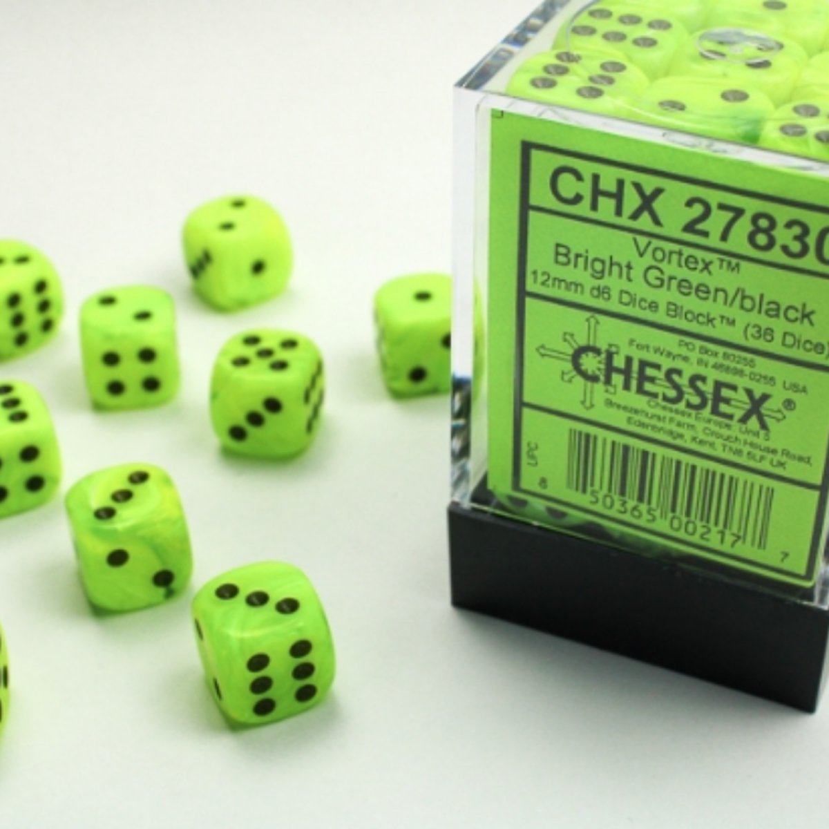 Chessex 12mm d6 Dice Vortex Bright Green/black