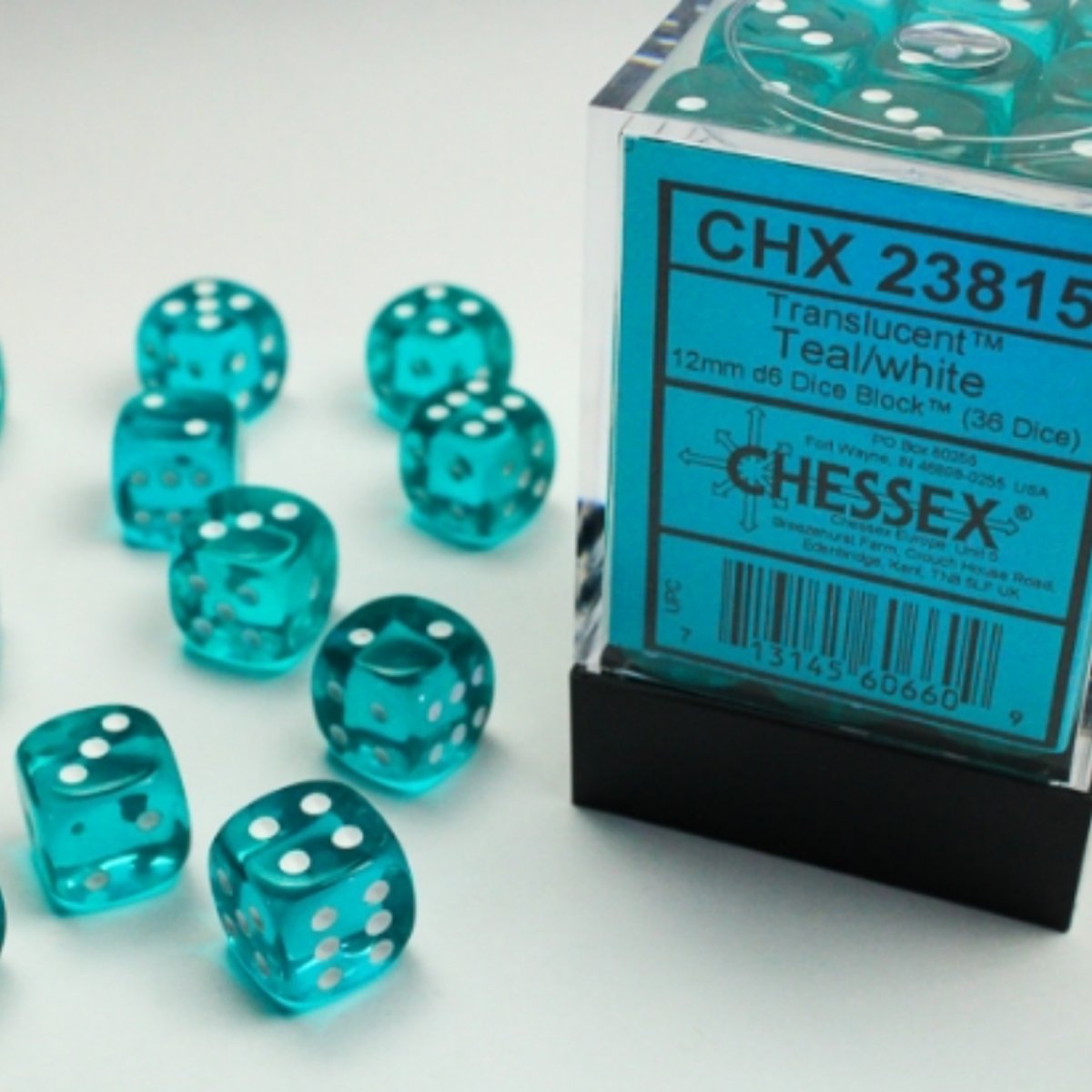 Chessex 12mm d6 Dice Translucent teal/white