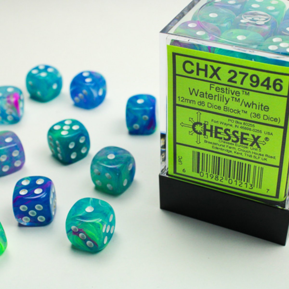 Chessex 12mm d6 Dice Festive waterlily/white