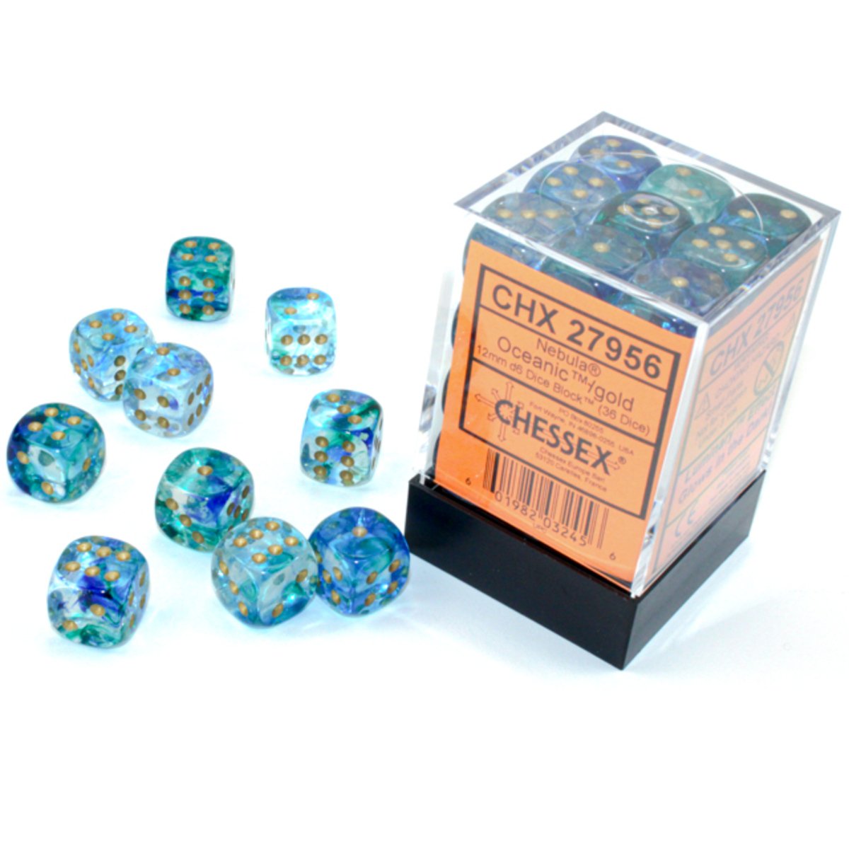 Chessex 12mm d6 Dice Nebula Oceanic/gold