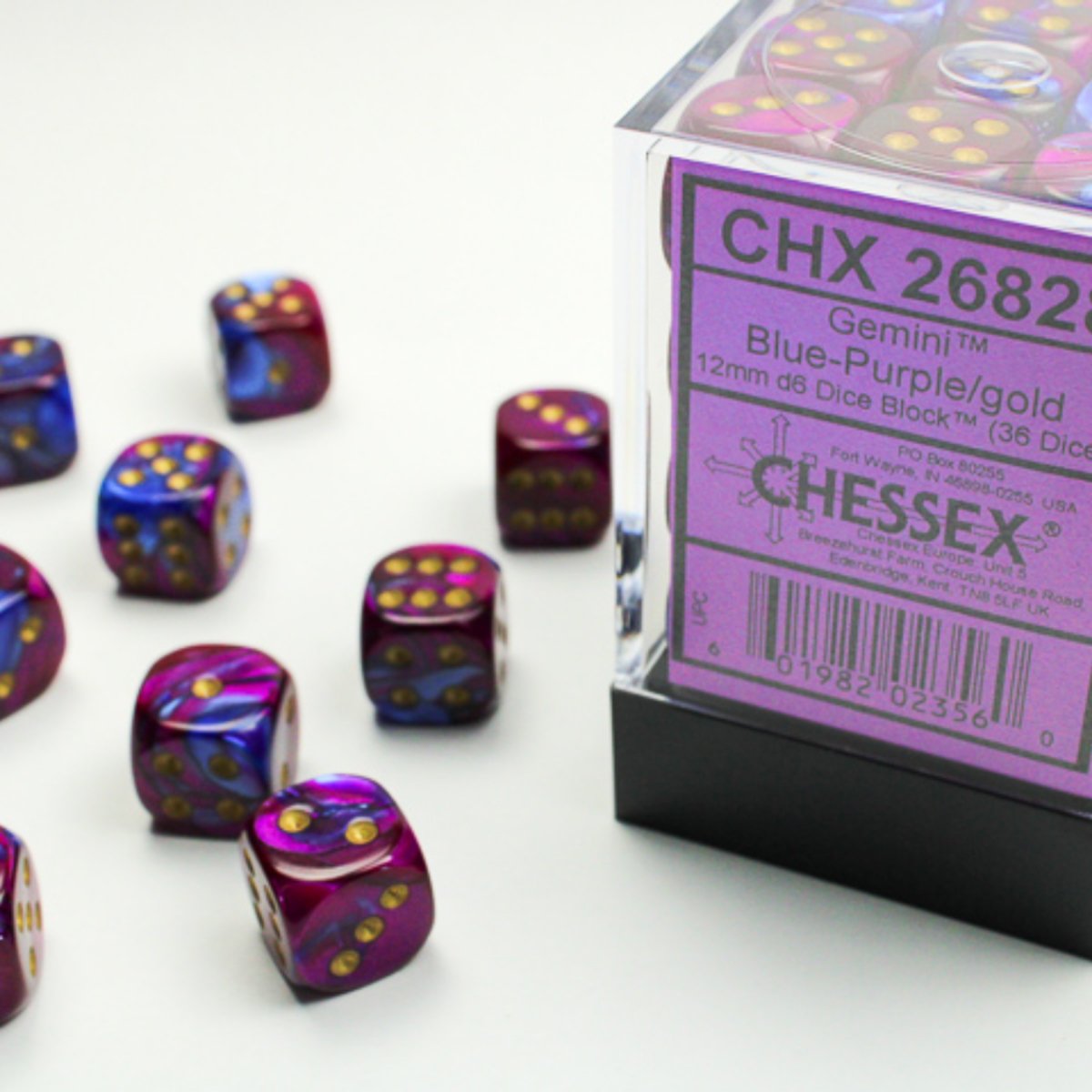 Chessex 12mm d6 Dice Gemini Blue-Purple/gold