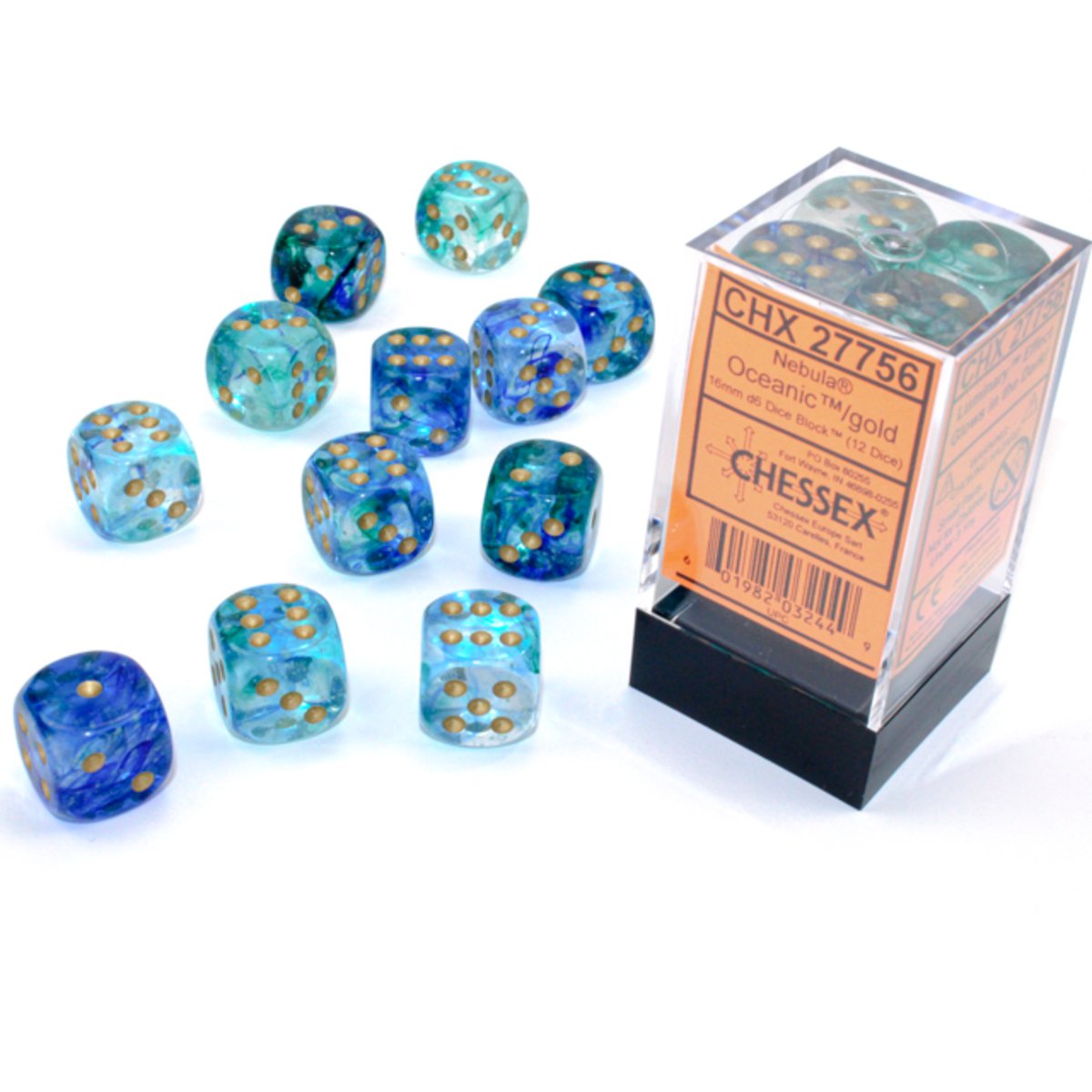 Chessex 16mm d6 Dice Nebula Oceanic/gold