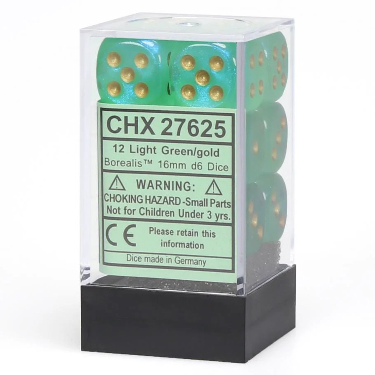 Chessex 16mm d6 Dice Borealis Light Green/gold