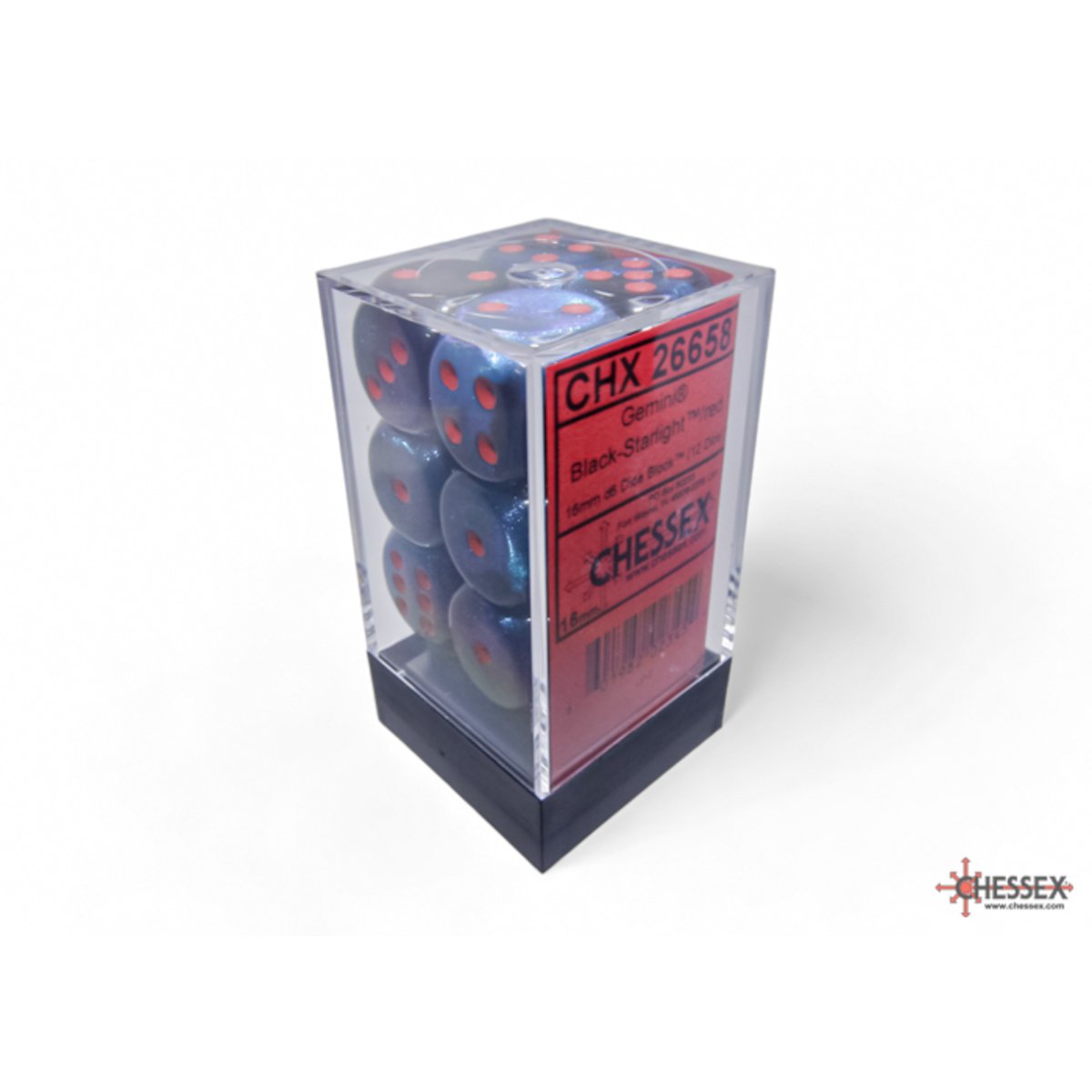 Chessex 16mm d6 Dice Gemini Black Starlight/red