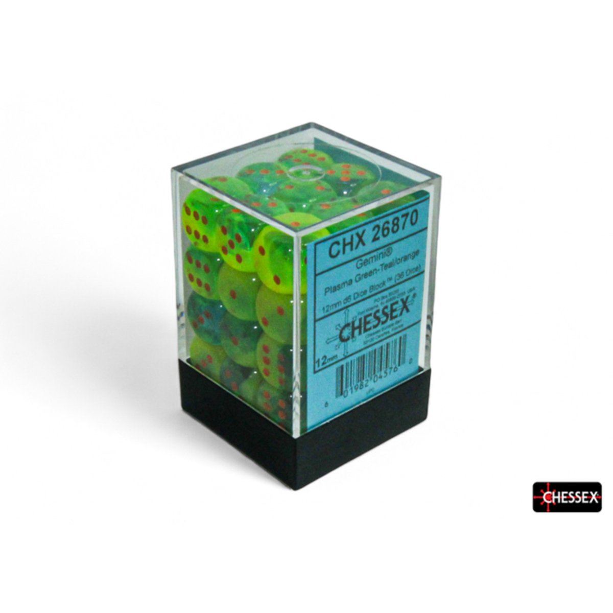 Chessex 12mm d6 Dice Gemini Plasma Green-Teal/orange