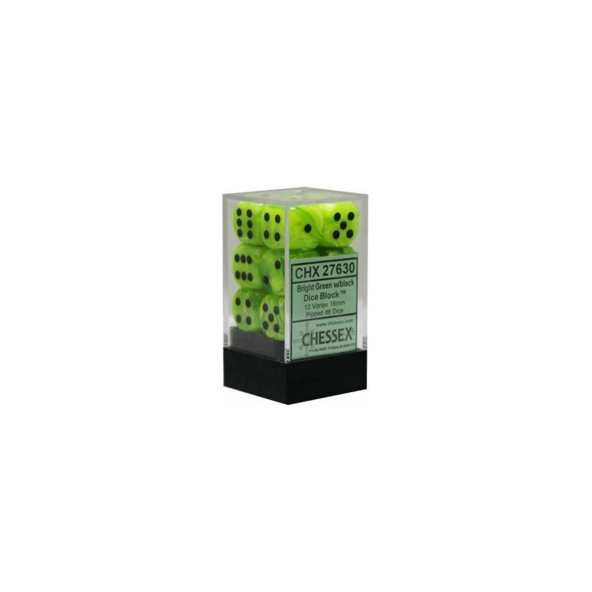 Chessex 16mm d6 Dice Vortex Bright Green/black